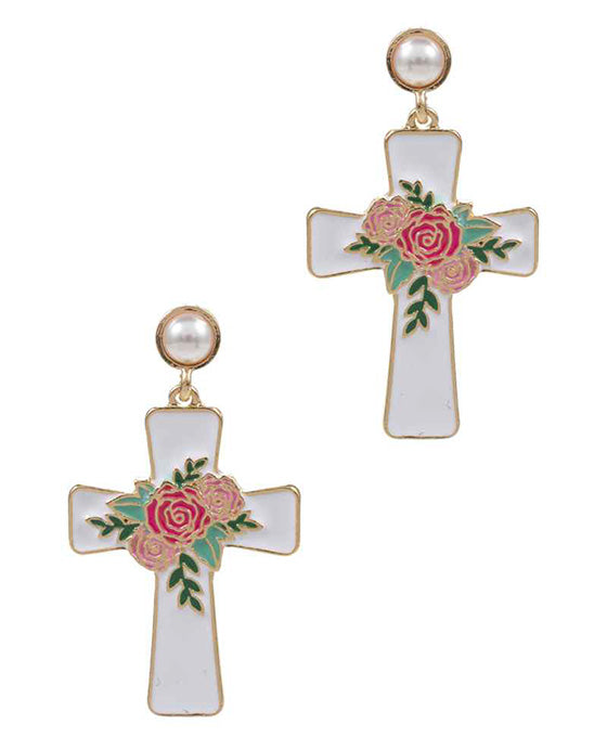 Cross Enamel Post Earring