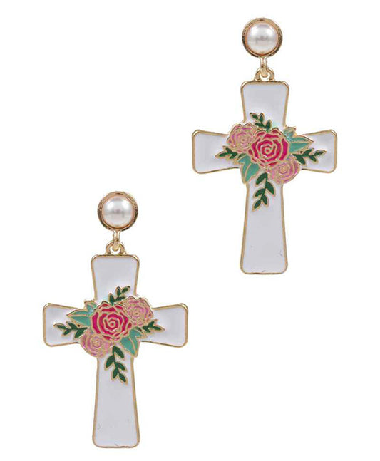 Cross Enamel Post Earring