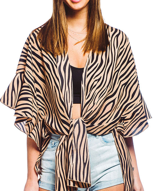 Zebra Printed Kimono w/ Ruffles