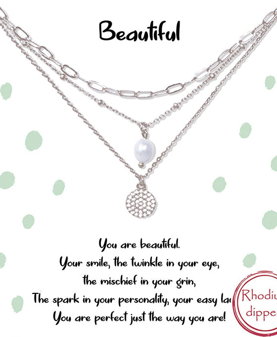 Pave Round & Pearl Layered Necklace