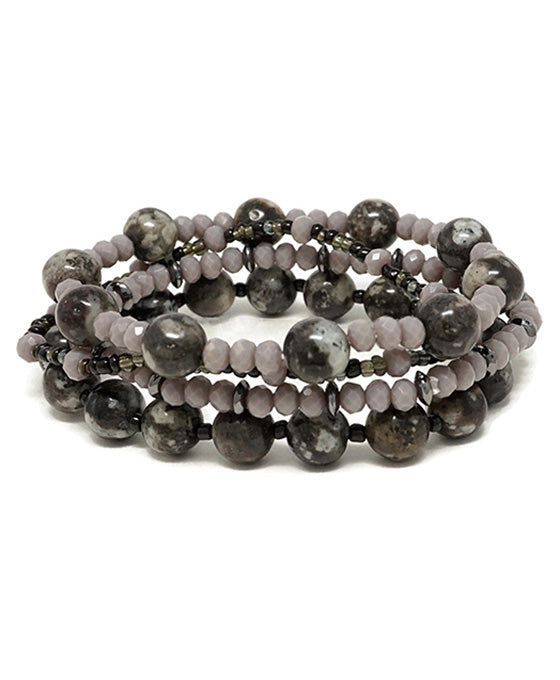Semi Stone w/ Glass Bead Bracelet