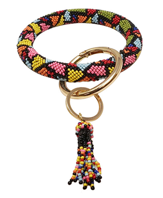 Seed Bead Mosaic Pattern Bangle w/ Key Chain