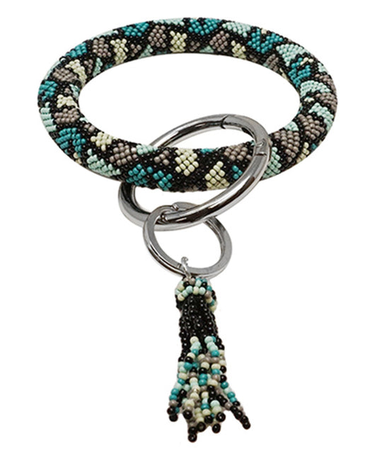 Seed Bead Mosaic Pattern Bangle w/ Key Chain