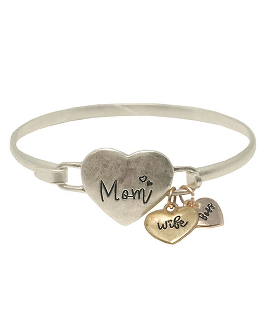 Mom Wife Boss Charms Wire Bangle Bracelet