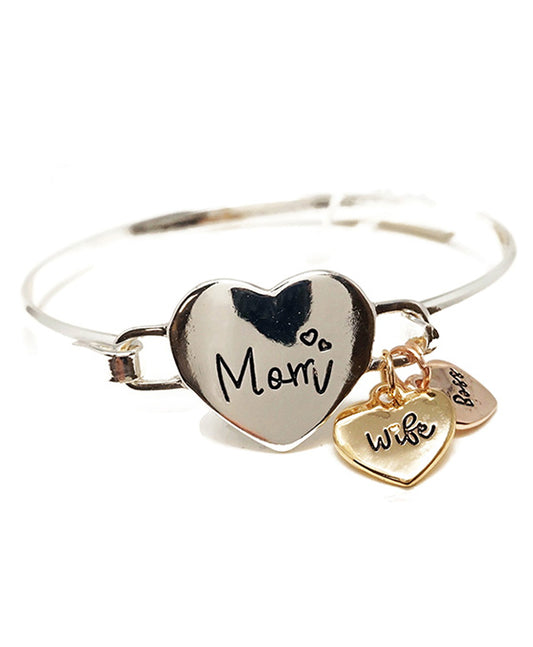 Mom Wife Boss Charms Wire Bangle Bracelet