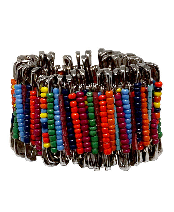 Safety Pin Seed Bead Stretch Bracelet