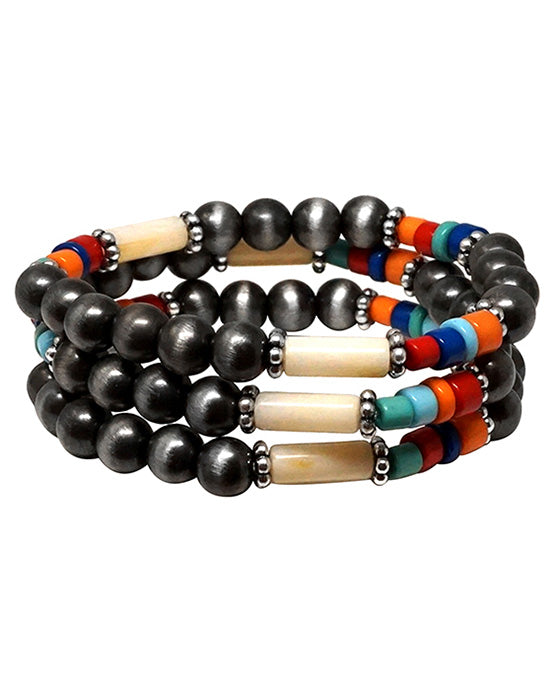 Western Navajo Beads 3 Layered Bracelet