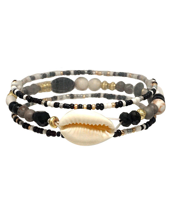 Seed Bead w/ Cowrie Shell 3 Layered Bracelet