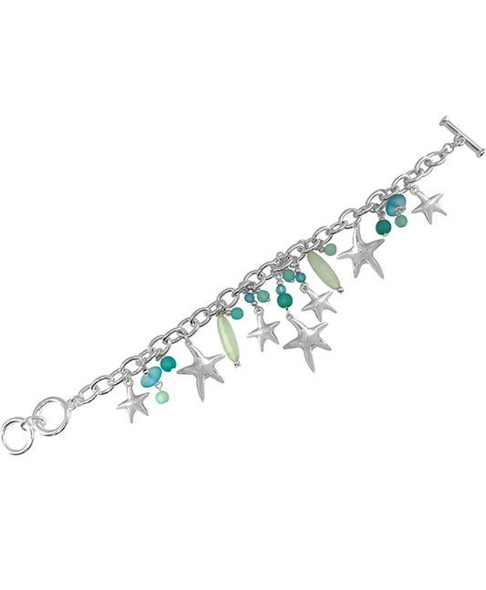 Starfish Sea Glass Multi Charm Toggle Bracelet