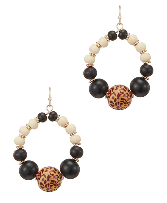 Animal Printed Color Wood Bead Earring