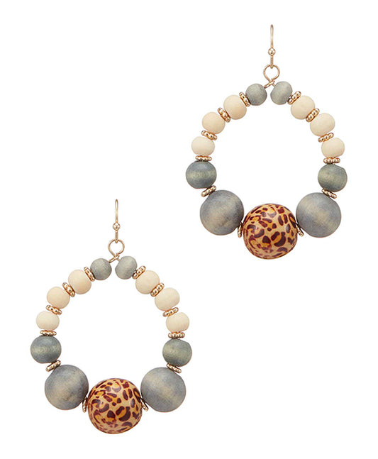 Animal Printed Color Wood Bead Earring