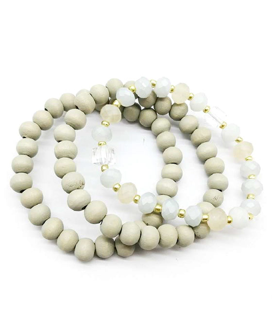 Wood & Glass Beaded Stretch Bracelet