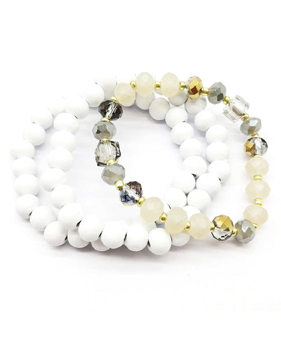 Wood & Glass Beaded Stretch Bracelet