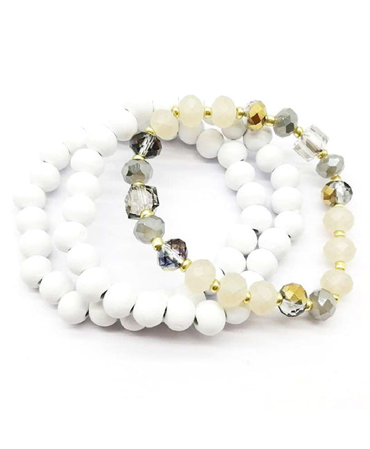 Wood & Glass Beaded Stretch Bracelet