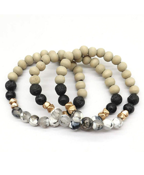 Wood Beads & Glass Stone Bracelet