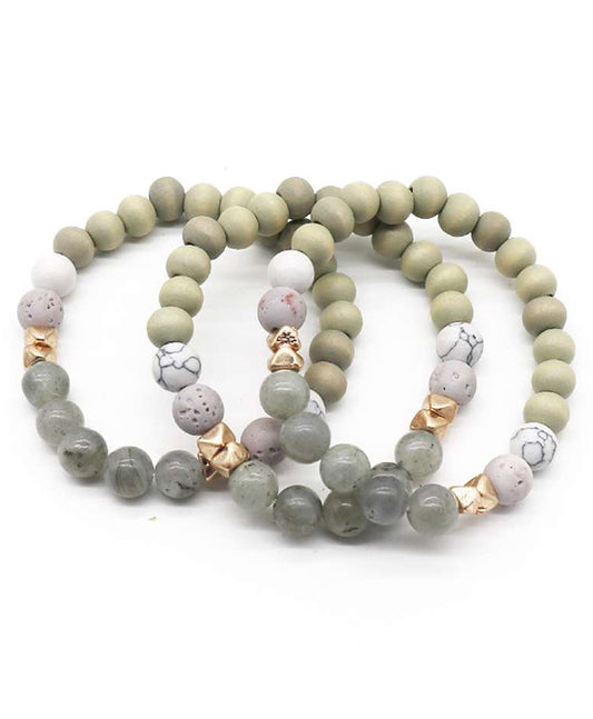 Wood Beads & Glass Stone Bracelet