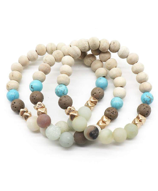 Wood Beads & Glass Stone Bracelet
