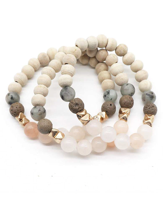 Wood Beads & Glass Stone Bracelet