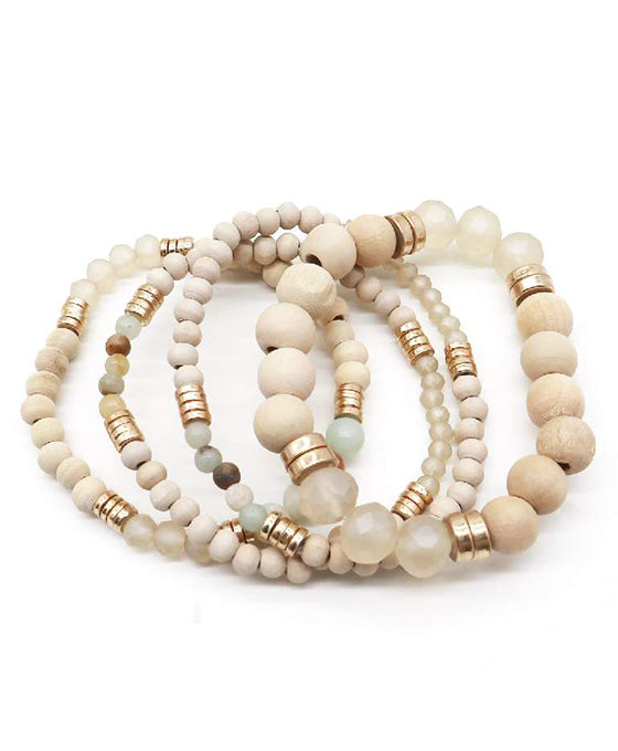 Multi Natural Stone & Wood Beads Bracelet