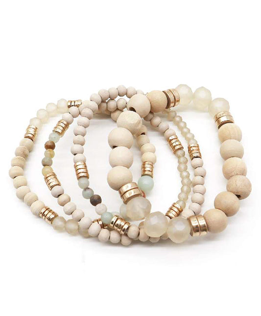 Multi Natural Stone & Wood Beads Bracelet