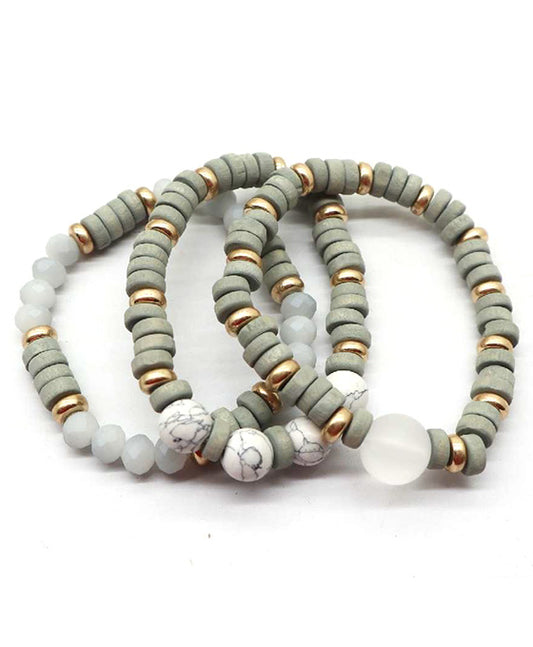 Wood & Stone Beads Stretch Bracelet