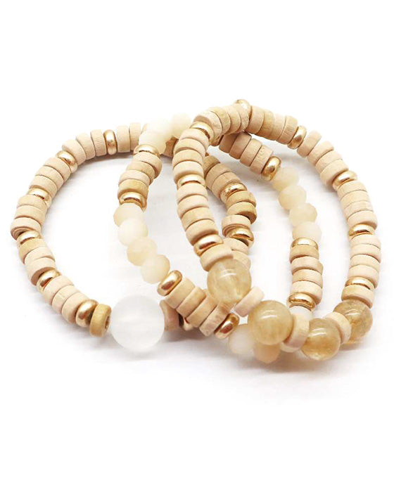 Wood & Stone Beads Stretch Bracelet