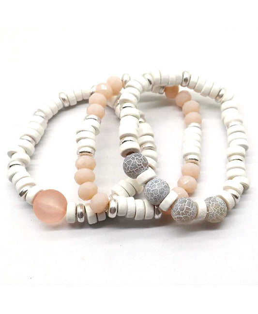 Wood & Stone Beads Stretch Bracelet