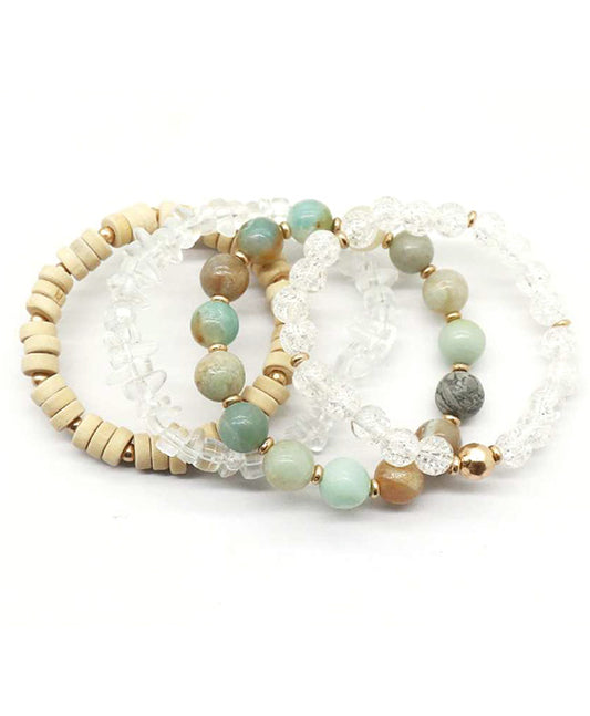 Natural Stone & Wood Beads Stretch Bracelet