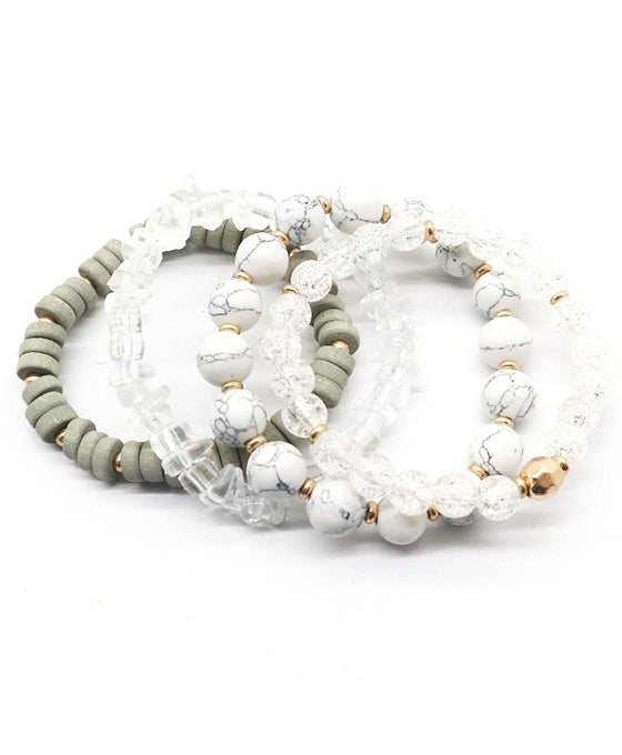Natural Stone & Wood Beads Stretch Bracelet