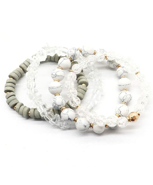 Natural Stone & Wood Beads Stretch Bracelet
