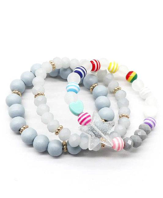 Wood & Glass Beads w/ Star Stretch Bracelet