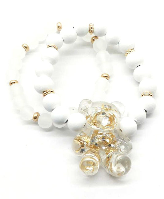 Wood & Glass Beads Teddy Bear Bracelet