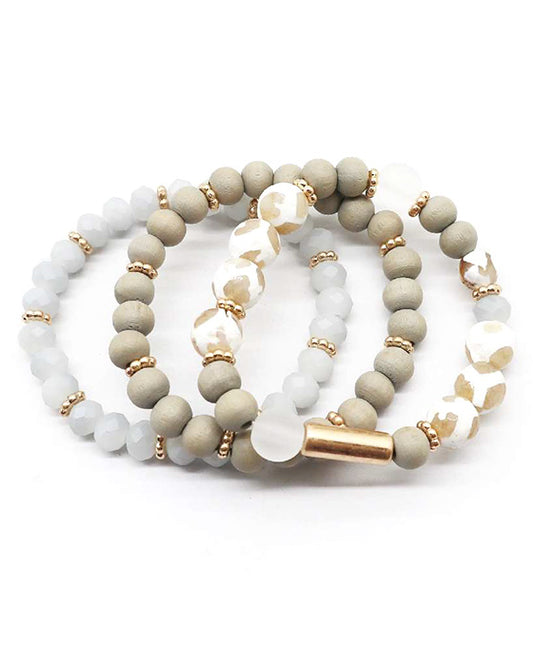 Multi Natural Stone Wood Glass Beads Bracelet