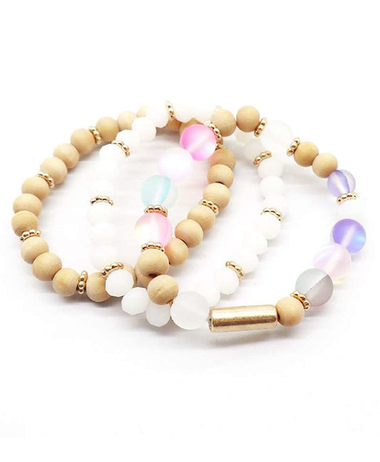 Multi Natural Stone Wood Glass Beads Bracelet