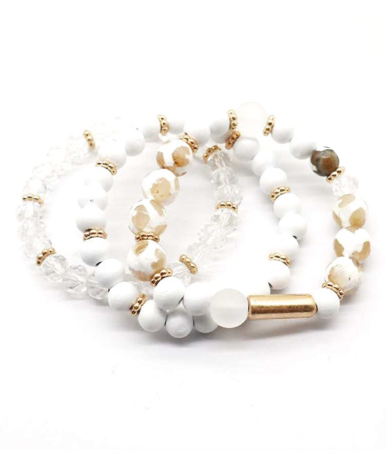 Multi Natural Stone Wood Glass Beads Bracelet