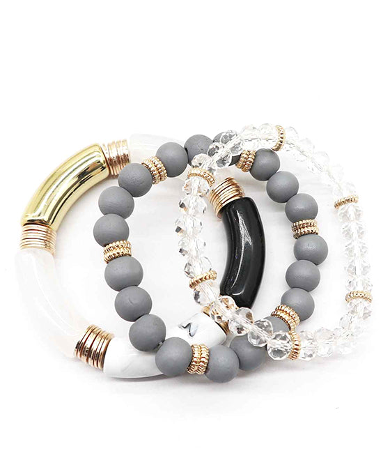 Wood & Glass & Acetate Bracelet Set