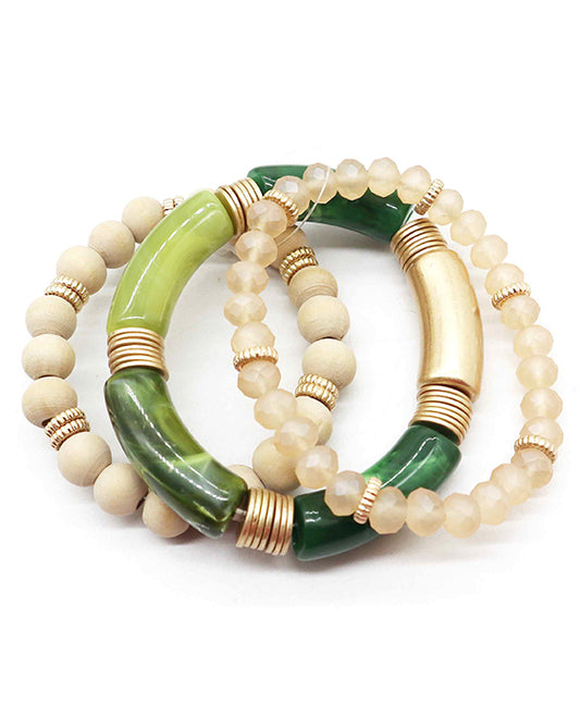Wood & Glass & Acetate Bracelet Set