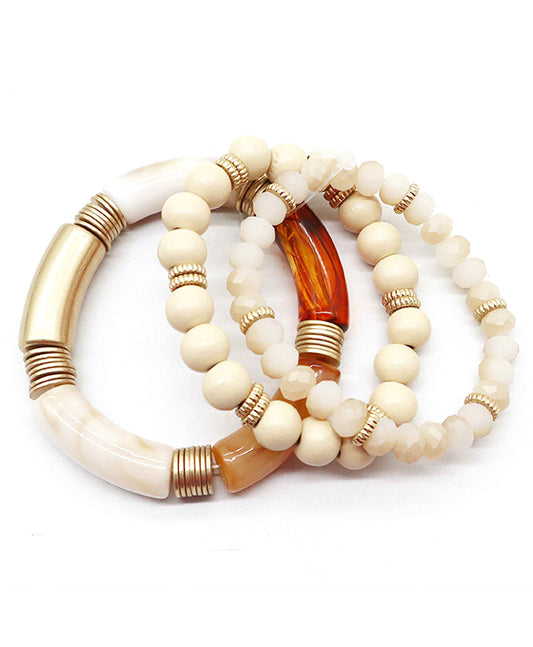 Wood & Glass & Acetate Bracelet Set