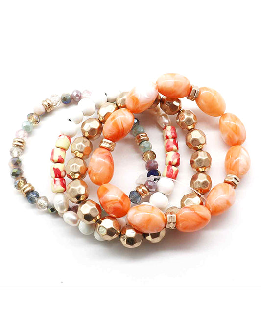 Multi Wood & Glass & Pearl & Metallic Bracelet