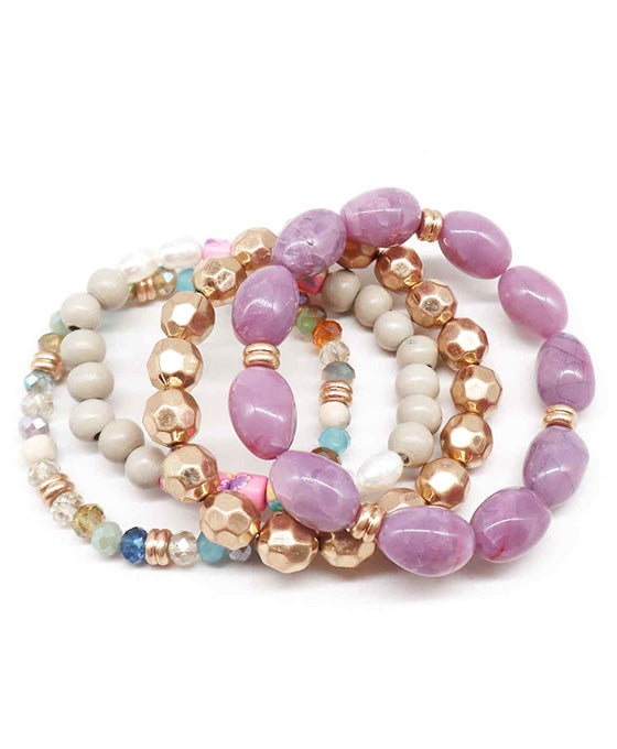Multi Wood & Glass & Pearl & Metallic Bracelet