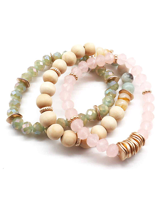 Multi Wood & Stone & Glass Bead Bracelet