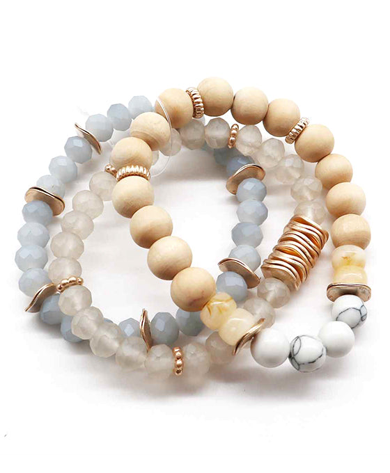 Multi Wood & Stone & Glass Bead Bracelet