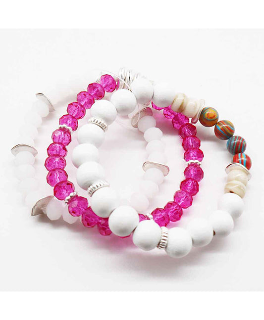 Multi Wood & Stone & Glass Bead Bracelet