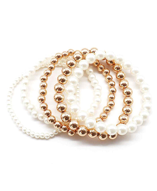 Pearl & Metalic Beads Stretch Bracelet