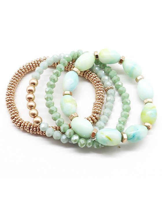 Glass & Metalic Beads Multi Stretch Bracelet