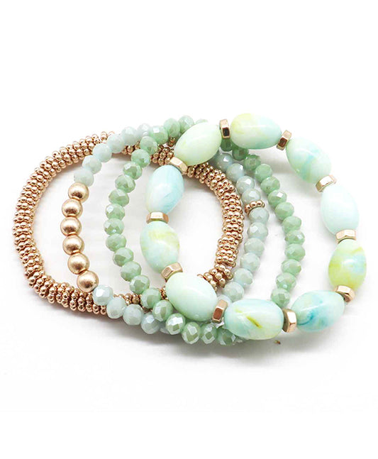 Glass & Metalic Beads Multi Stretch Bracelet