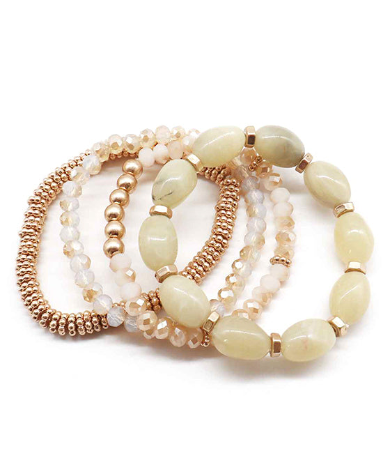 Glass & Metalic Beads Multi Stretch Bracelet