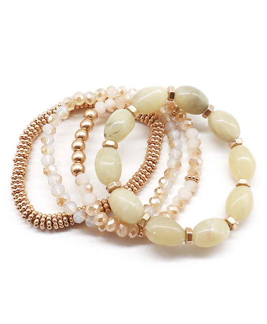 Glass & Metalic Beads Multi Stretch Bracelet