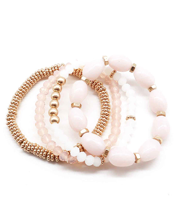 Glass & Metalic Beads Multi Stretch Bracelet