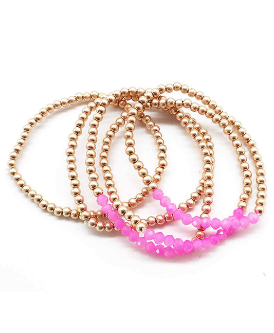 Glass & Metalic Beads Multi Stretch Bracelet